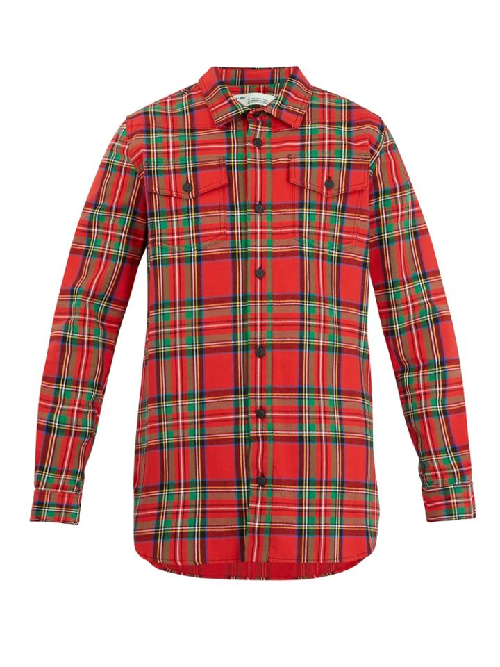 Off-white Check-print Two-pocket Back-graphic Shirt