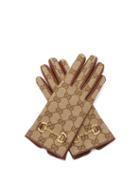 Gucci - Horsebit Leather And Gg-jacquard Canvas Gloves - Womens - Brown Beige