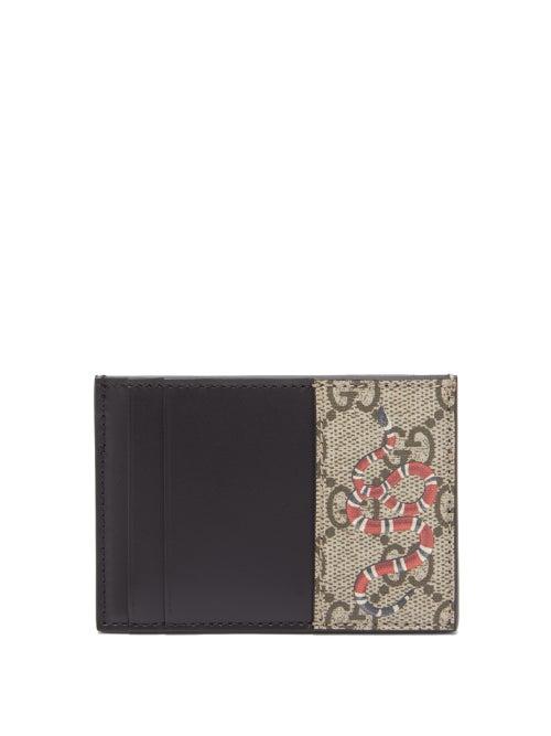 Matchesfashion.com Gucci - Snake-print Gg Supreme Coated Canvas Cardholder - Mens - Beige