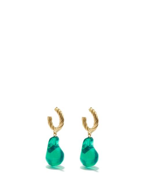 Completedworks - 14kt Gold And Resin Hoop Earrings - Womens - Green Multi