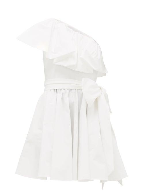Matchesfashion.com Valentino - Ruffled One-shoulder Cotton-blend Mini Dress - Womens - White