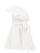 Matchesfashion.com Valentino - Ruffled One-shoulder Cotton-blend Mini Dress - Womens - White