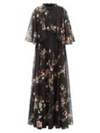 Giambattista Valli - Cape-sleeve Floral-print Silk-georgette Gown - Womens - Black