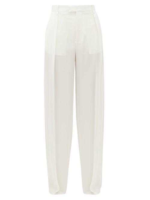 Matchesfashion.com Bottega Veneta - High-rise Wide-leg Silk Trousers - Womens - White