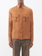 73 London - Bellowed-pocket Silk-twill Shirt - Mens - Brown