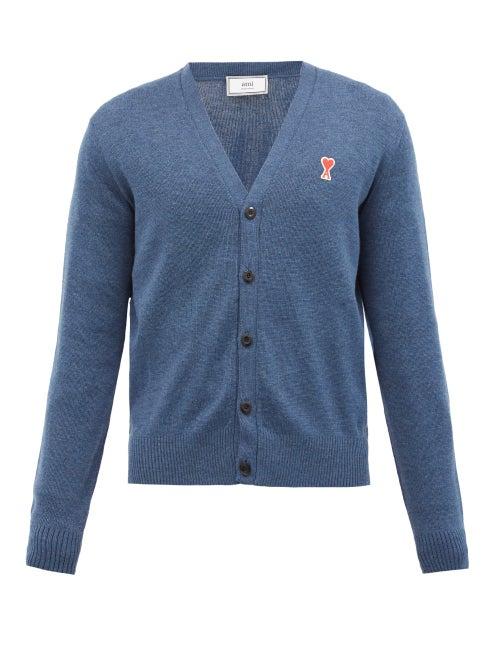 Matchesfashion.com Ami - Logo-appliqu Wool Cardigan - Mens - Blue