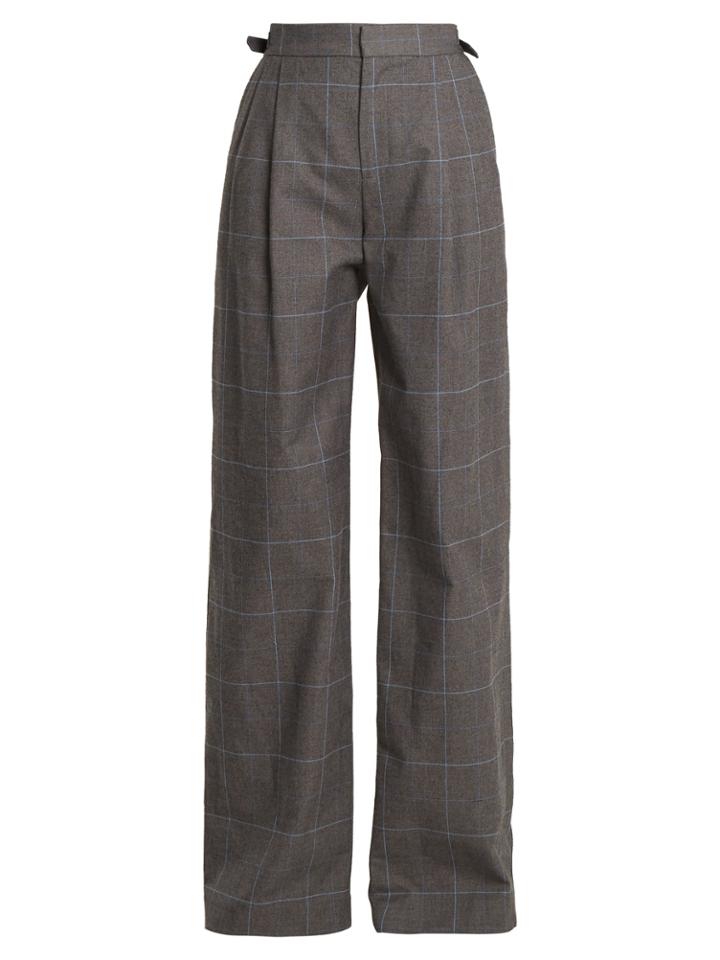 Attico Caterina Wide-leg Checked Cotton Trousers