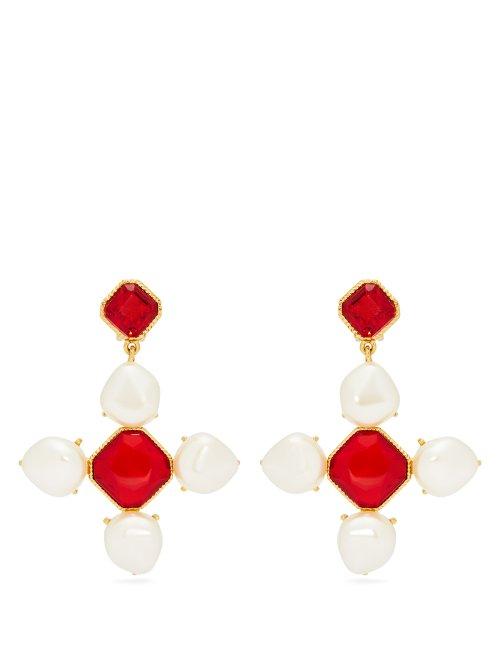 Matchesfashion.com Oscar De La Renta - Baroque Faux Pearl And Crystal Drop Earrings - Womens - Red