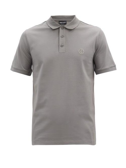 Matchesfashion.com Giorgio Armani - Logo-embroidered Cotton-blend Piqu Polo Shirt - Mens - Grey