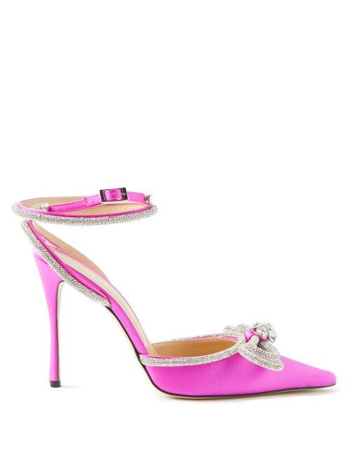 Mach & Mach - Double-bow Crystal-embellished Satin Pumps - Womens - Pink