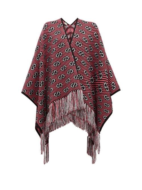 Matchesfashion.com Gucci - Gg Jacquard Tasselled Wool Blend Poncho - Womens - Pink