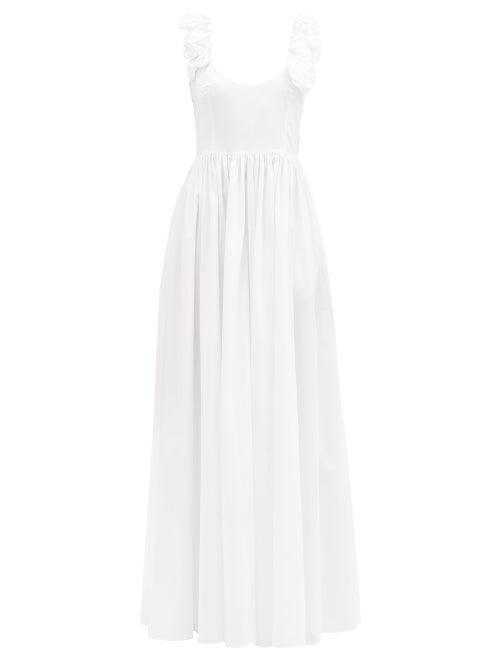 Matchesfashion.com Brock Collection - Rosalia Rose-appliqu Cotton-poplin Dress - Womens - White