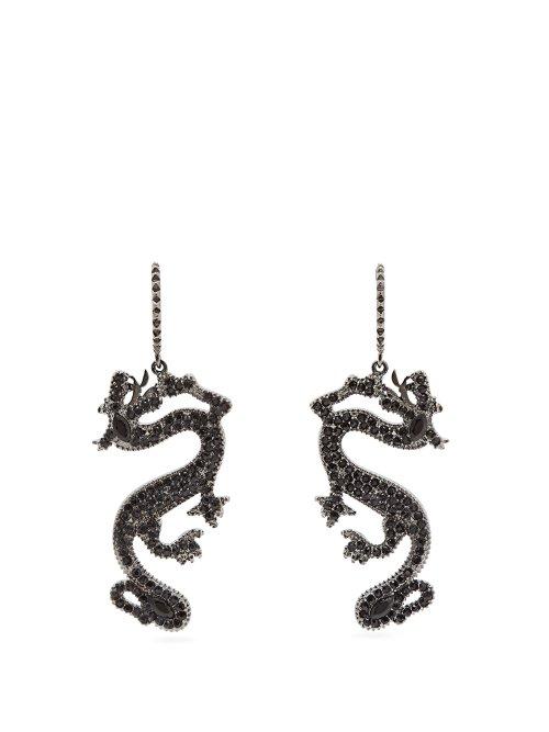 Matchesfashion.com Valentino - Dragon Crystal Embellished Drop Earrings - Womens - Black