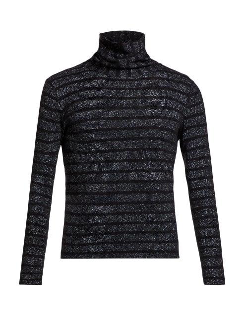 Matchesfashion.com Saint Laurent - Striped Roll Neck Sweater - Mens - Black Silver