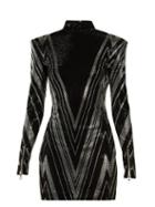 Matchesfashion.com Balmain - Chevron Crystal Embellished Mini Dress - Womens - Black Silver