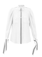 Matchesfashion.com Burberry - Mollie Striped Logo-placket Silk Blouse - Womens - White