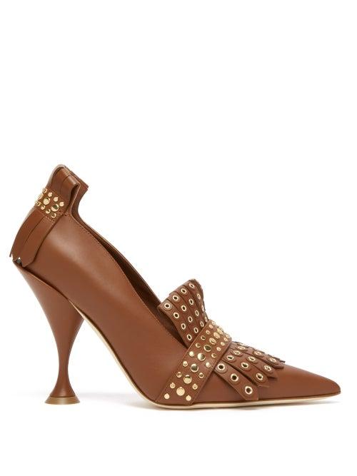 Matchesfashion.com Burberry - Goodall Studded Leather Pumps - Womens - Tan Gold
