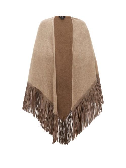 Matchesfashion.com Babjades - Leather Fringed Cashmere Shawl - Womens - Beige