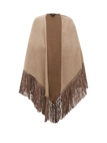 Matchesfashion.com Babjades - Leather Fringed Cashmere Shawl - Womens - Beige
