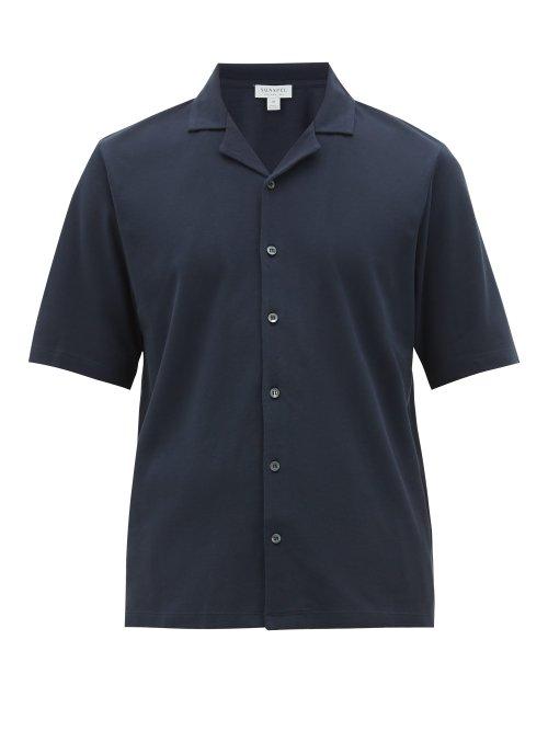 Matchesfashion.com Sunspel - Cuban Collar Cotton Piqu Shirt - Mens - Navy