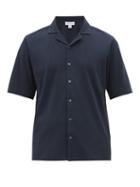 Matchesfashion.com Sunspel - Cuban Collar Cotton Piqu Shirt - Mens - Navy