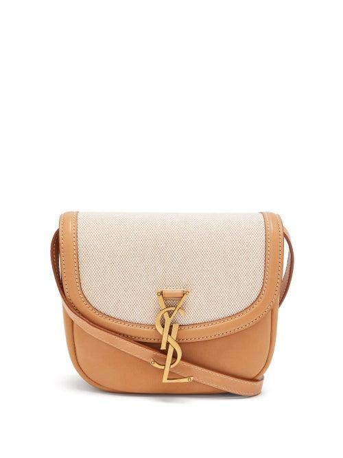 Matchesfashion.com Saint Laurent - Kaia Ysl-plaque Canvas And Leather Bag - Womens - Beige Multi