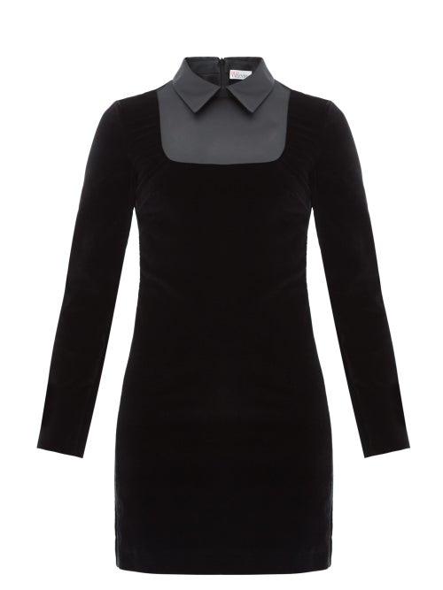 Matchesfashion.com Redvalentino - Satin Bib Velvet Mini Dress - Womens - Black