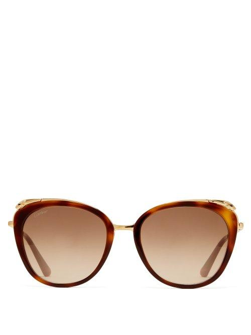 Matchesfashion.com Cartier Eyewear - Panthre Cat Eye Acetate Sunglasses - Womens - Tortoiseshell