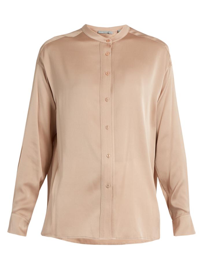 Vince Stand-collar Silk-blend Satin Blouse