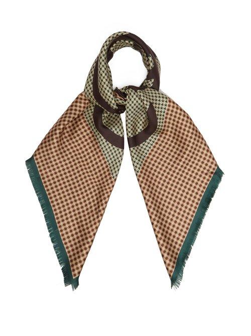 Matchesfashion.com Loewe - Houndstooth Print Silk Twill Scarf - Womens - Dark Brown