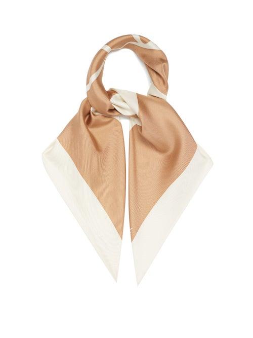 Matchesfashion.com Lescarf - No.24 Monogram-print Silk Scarf - Womens - Camel