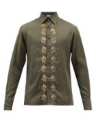 73 London - Gold Leaf-embroidered Cotton-blend Shirt - Mens - Khaki Multi