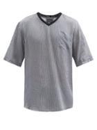 Matchesfashion.com Giorgio Armani - V-neck Oversized Seersucker T-shirt - Mens - Navy Multi
