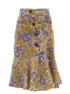 Matchesfashion.com Cala De La Cruz - Vivian Fluted Floral-print Linen Skirt - Womens - Green Multi