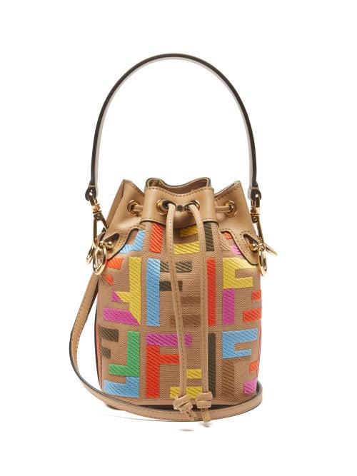 Fendi - Mon Tresor Logo-embroidered Canvas Bucket Bag - Womens - Beige Multi