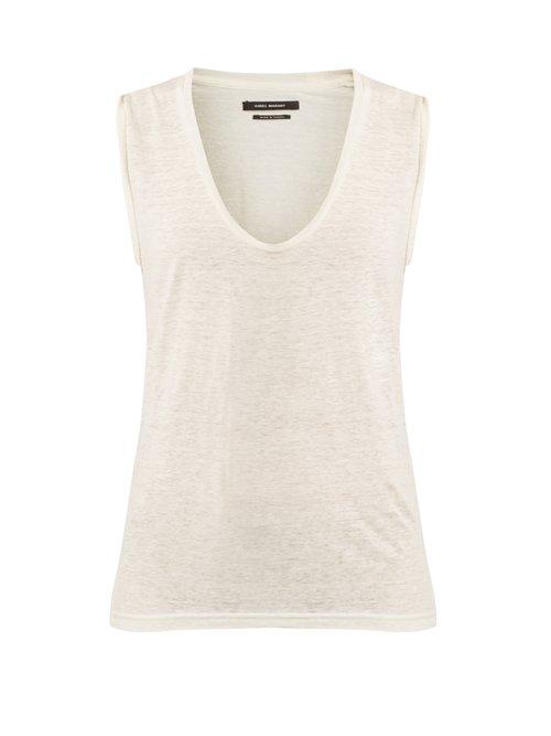 Matchesfashion.com Isabel Marant - Maik Scoop Neck Linen T Shirt - Womens - White