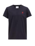 Matchesfashion.com Burberry - Logo-embroidered Cotton-blend V-neck T-shirt - Mens - Navy
