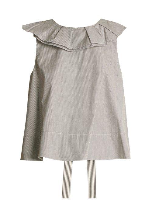 Matchesfashion.com Tibi - Ruffle Trimmed Striped Cotton Cropped Top - Womens - Black White