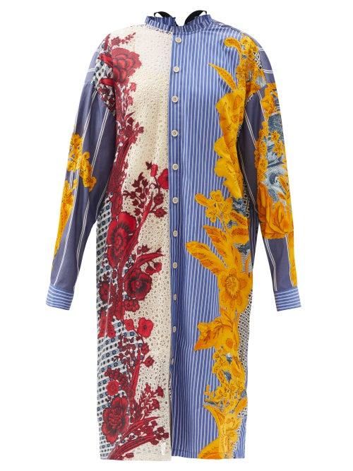 Matchesfashion.com Biyan - Aroer Floral-patchwork Silk-blend Shirt Dress - Womens - Blue Multi