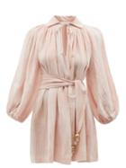Lisa Marie Fernandez - Poet Belted Cotton-blend Mini Dress - Womens - Pink