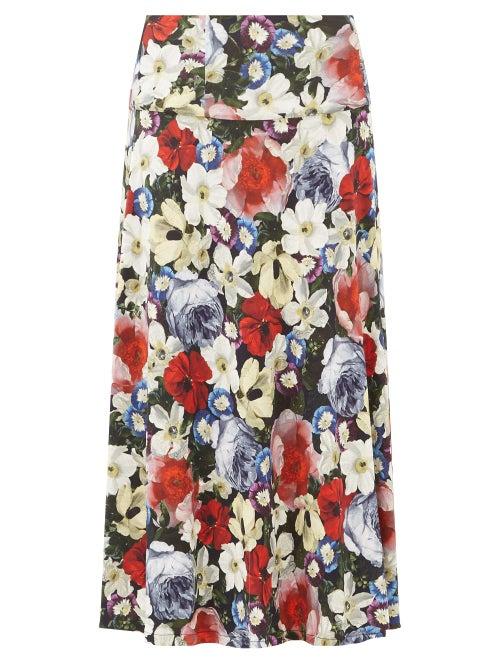 Matchesfashion.com Erdem - Elvin Poppy-print Midi Skirt - Womens - Black Multi
