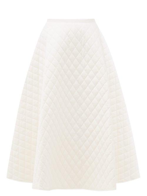 Matchesfashion.com Lee Mathews - Olive Quilted-cotton Midi Skirt - Womens - Ivory