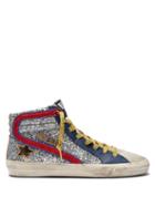Matchesfashion.com Golden Goose Deluxe Brand - Slide High Top Glitter Leather Trainers - Womens - Red Silver