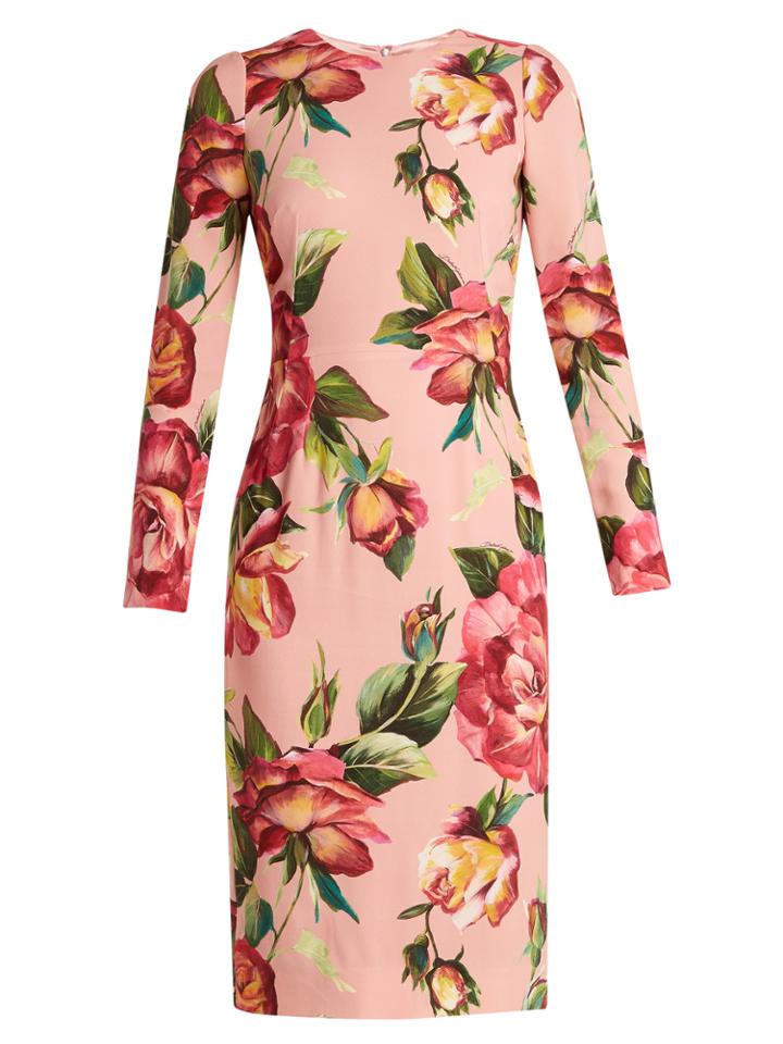 Dolce & Gabbana Round-neck Rose-print Crepe-cady Dress