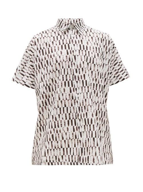 Matchesfashion.com E. Tautz - Dolman-sleeve Geometric-print Cotton Shirt - Mens - White Multi