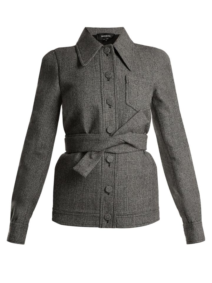 Rochas Point-collar Hound's-tooth Wool Jacket