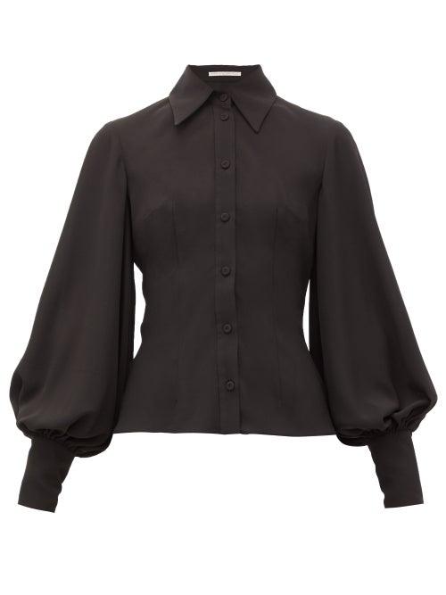 Matchesfashion.com Emilia Wickstead - Raven Bishop-sleeve Slim-fit Crepe Shirt - Womens - Black
