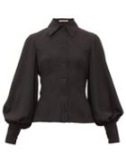 Matchesfashion.com Emilia Wickstead - Raven Bishop-sleeve Slim-fit Crepe Shirt - Womens - Black
