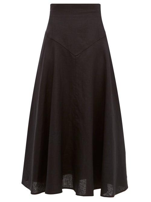 Matchesfashion.com Emilia Wickstead - Volly Flared Linen Midi Skirt - Womens - Black