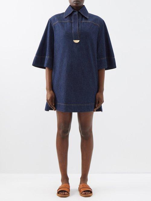 Zimmermann - Flared-sleeve Denim Mini Dress - Womens - Denim